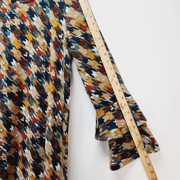 Tacera Womens Houndstooth tuning Dress With Bell Sleeves Multicolor Size S - Picture 12 of 12